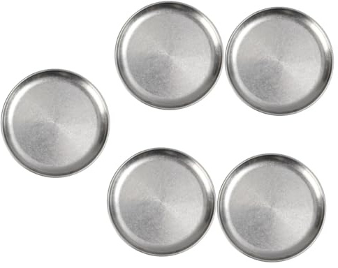 LIFKOME 5 Pièces Assiette Vintage Acier Inoxydable Assiette Ronde pour Barbecue Coréen Sushi et Snacks Plaque Réutilisable et Facile à Empiler Antipatinage et