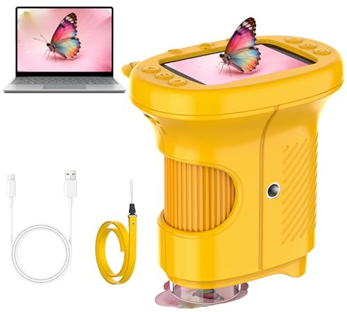 Misilmp Microscopios para Niños, Microscopio Digitales USB con Zoom 1000X con Pantalla IPS de 2.4 Pulgadas, Mini Microscopio Portátiles de Bolsillo con 8 LED para Niños, Cumpleaños y Navidad (Naranja)
