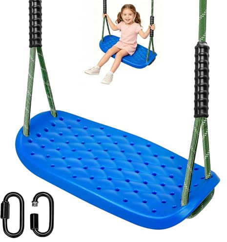 WWFFEN Outdoor Hangingseat for Adults, Heavy Duty Non-Slip Plastic Tree Hanging Seat Set with Adjustable Rope and 2 Carabiners for Indoor Outdoor,Blue/270kg