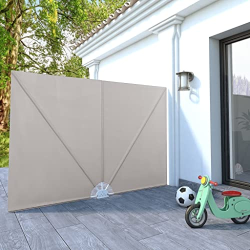 HaoChrymec Faltbarer Terrassen-Seitenfächer aus Polyester, UV- und Wetterbeständig, Faltbar für einfachen Stauraum, Sichtschutz Balkon, Sichtschutz Garten, Freistehende Markise, Creme, 240 x 160 cm