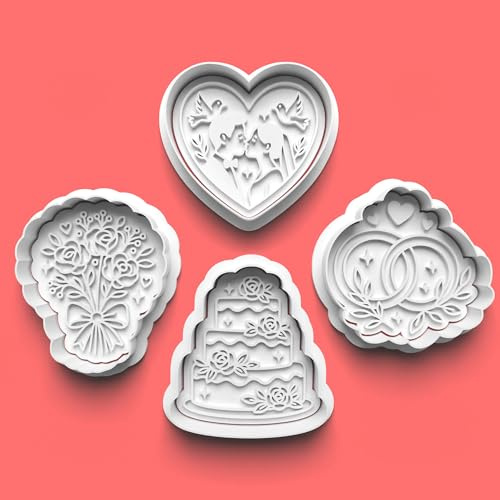Wedding Cookie Cutter Set – Bride, Groom, Heart & Ring Shapes for Engagement Party Treats, Bridal Shower Baking, Fondant Decorating & Special Celebration Biscuits