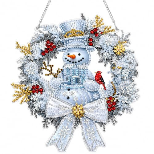 Diamond Painting Weihnachten Anhänger – Schneemann Diamant Painting Weihnachten Set für Erwachsene & Kinder, DIY Weihnachtsdeko Kranz, Bastelset im Adventskalender