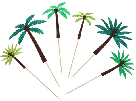 Alipis Hawaiian Theme Cake Toppers Coconut Palm Tree Decorative Fruit Adornments 24pcs Felt Party Cake Accessory for Birthday and Tropical Luau Celebrations