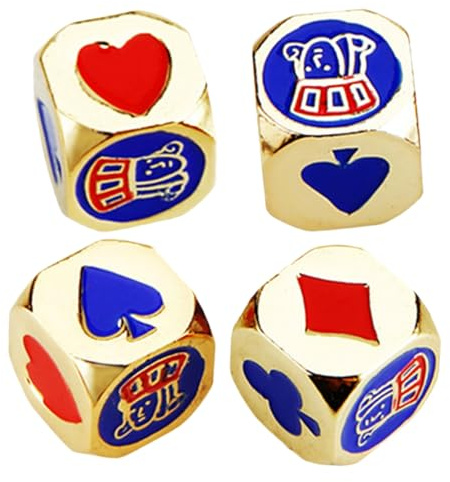 HEALSOPTHY 4 Stück Teiliges Bunte Pokerwürfel aus Metall Langlebige Spielwürfel für Fasching Mitgebsel Rollenspiel und DIY Basteln für Geburtstagsfeier Hochzeit und Karneval