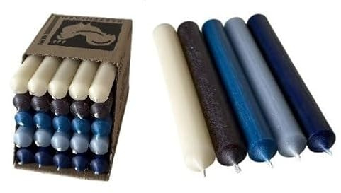 Stabkerzen Set 25 Stück – durchgefärbt & tropffrei – 2,2 cm Ø, 18 cm lang – Made in Germany – Premium Kerzenmix in Creme, Anthrazit, Blau, Dunkelblau & Pastell-Blau – lange Brenndauer (Set 15)
