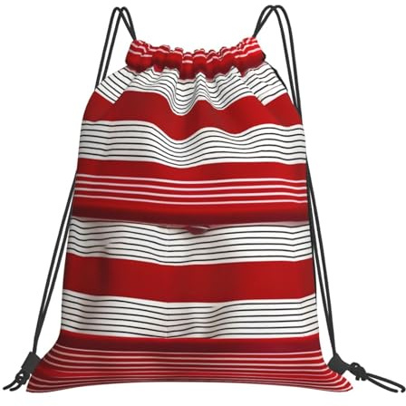 Unisex dragsko simväska röd rand tryck sträng säck daglig sport ryggsäck för vandring aktiviteter barn 36 x 42 cm