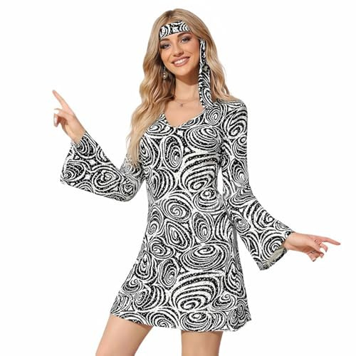 SSKHE MUNSKT Disco-kostym damset, 60-tal 70-tal klänning dans drottning maskeradkostymer, discostil kostym, kvinnors disco outfit tillbehör för karneval, cosplay, temafest, halloween (L)