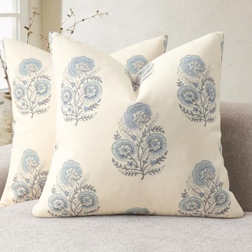 YCOLL Vintage Blomtryck Kuddöverdrag 50x50 2-pack Blommor Kuddöverdrag, Soffkudde, Modernt Design Dekokissen för Soffa, Couch, Stol, Säng, Vardagsrum Heminredning, Ljusblå
