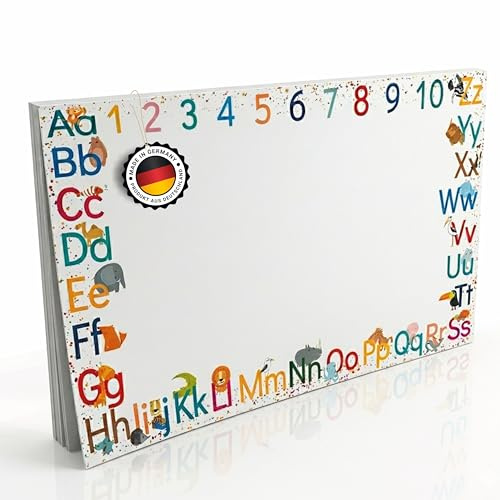 Schreibtischunterlage Kinder 60x42 cmPapier Block Alphabet Made in Germany | Schreibtischunterlage Papier für Mädchen und Jungen mit 25 Blatt im A2 Format zum Malen Lernen und Schreiben