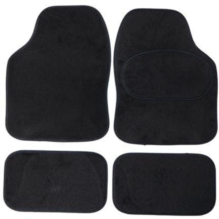 Sakura Car Mat Set of 4 Heavy Duty Hard Wearing Carpet Flexible Black Velour Matching Trim Universal Fit Front Rear Heelpad Non-Slip Backing RHD