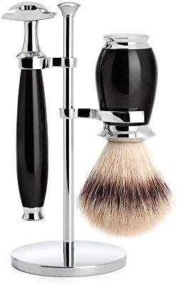 MÜHLE Rasierset - Purist Serie - Silvertip Fibre - Rasierhobel - Edelharz schwarz