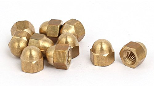 sourcing map 10pcs M4 Écrou Borgne à filetage femelle DIN1587 calotte dôme tête ton laiton