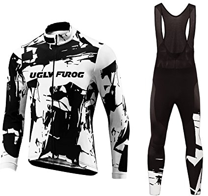 UGLY FROG UFDS37 Radfahren Lange Radtrikot Set Winter Bike Kleidung Herren Fahrradbekleidung Langarm Outdoor Radsport Gemütlich Radkleidung Trikot Jersey + Lange Radlerhose im Cold Wear