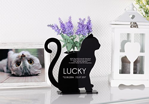 CHRISCK design Gedenkstandbild Gedenktafel Grabstein mit Text-Gravur aus Acryl für (Katze)