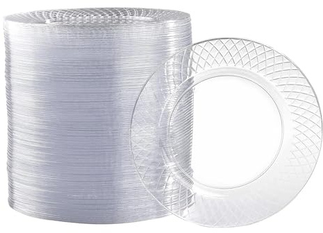 Prestee 100 Pack Clear Plastic Plates for Party - 6.25 Inch Small Round Dessert Plate and Appetizer Platter - Heavy Duty Disposable Plastic Plates for Parties, Weddings, Caterings and Events