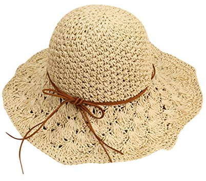 Qchomee Qchomee Damen-Strohhut, Damen-Sonnenhut, atmungsaktiv, Sommer, Sonnencreme, Fischerhut, Outdoor-Hut, faltbar, Fischerhut, Sommer, Anti-UV, eleganter Strandhut für Wandern, Camping, Tourismus,