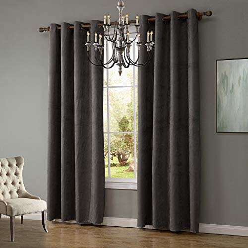 SIMPVALE Verdunkelungsvorhänge, 2 Paneele, superweich, thermisch isoliert, mit Ösen für Wohnzimmer, Schlafzimmer (grau, B 52 x T 84 (132 x 215 cm)