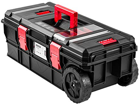 Caisse à outils robuste en plastique noir vide avec roulettes pour atelier mobile
