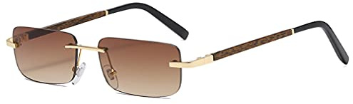 Long Keeper Gafas de Sol Rectangulares Mujer Hombre Gafas Sin Montura Metal UV400 (Marrón, 45)