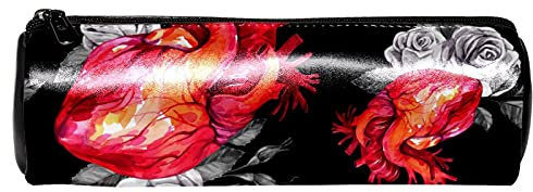 Vintage Gothic Aquarell Anatomische Herzen mit Rosen Federmäppchen Schreibwaren Tasche Halter Aufbewahrungstasche Organizer Kosmetiktasche für Schule Teenager Mädchen Jungen Männer Frauen