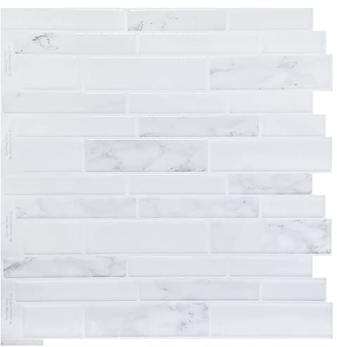 WoStick 10-Stück Weiß Fliesenaufkleber 3D Klebefliesen Fliesen Marmor Küchenrückwand Folie Selbstklebende Küche (30,5 x 30,5 cm)