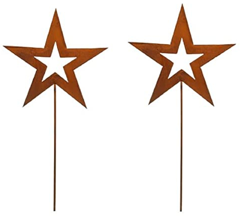 weihnachtlicher stimmungsvoller Garten-Stecker Stern am Stab Dekostern Weihnachtsstern Metall edelrost Preis für 2 Stück