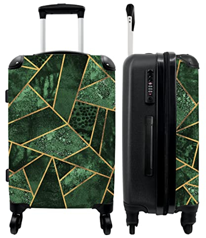 NoBoringSuitcases.com® Koffer groß Trolley Rollkoffer Reisekoffer mit 4 Rollen Fotokoffer - Muster - Abstrakt - Gold - Grün - 67x43x25cm - 90 Liter