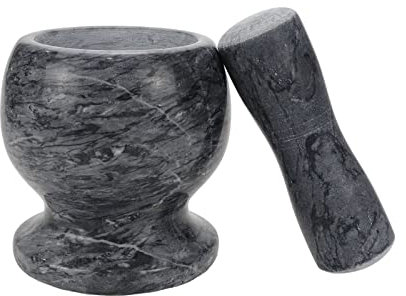 Meprotal Set di mortaio e pestello in marmo, 10,2 cm, mortaio in marmo per erbe e spezie, frantoio e mortaio ciotola (nero)
