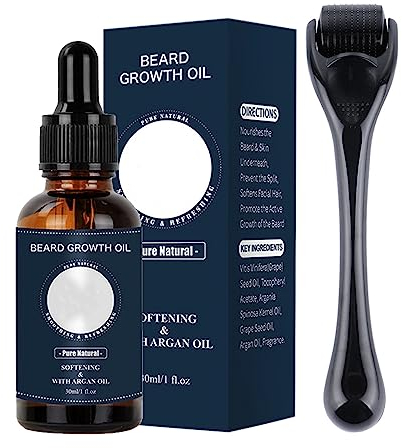 Beard Growth Kit,Beard Oil Beard Growth Serum for Men,0.5MM Derma Roller for Beard Growth,Beard Grooming Tools for Beard Rapid Growth and Thickening