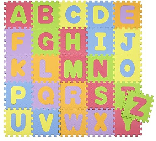 Baroni Toys Tappeto 26 Pezzi Componibile per Bambini in EVA, Tappeto Puzzle da Bambino Numeri Removibili, Tappeto Giocattolo in Schiuma ad Incastro in Materiale Sicuro e Atossico, 30x30 cm