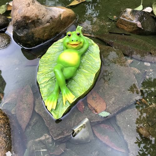 Ruerlity Schwimmender Frosch auf Blatt für Gartenteich Dekor Schwimmbad