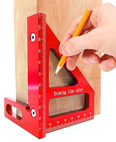 Woodworking Square Protractor, Multi Angle Measuring Ruler, 3D Triangle Ruler Measuring Tool, 45 90 Degree Aluminum Miter Triangle Ruler Scriber for Engineer Carpenter Woodworking Tool (Red)