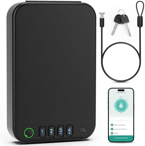 XGUNXBOX Caja fuerte portátil para armas de fuego, caja fuerte para armas de fuego, tamaño pequeño, para coche, hogar, viajes, 24 x 14 x 3,5 cm (consulte las imágenes y videos para la configuración de