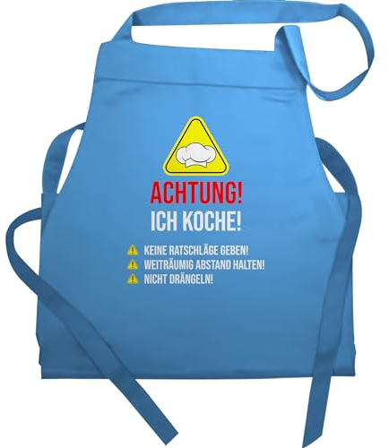 Shirtracer Schürze - Kochschürze Erwachsene - Achtung Ich koche - Geschenk Köche Koch Köchin Geschenkidee Küche - 60x87 - Hellblau - azubi schürzen zum kochen geschenke kochschürzen für