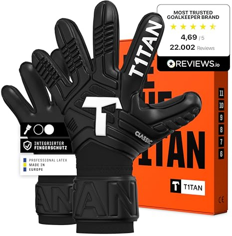 T1TAN Training Torwarthandschuhe Kinder, Herren Classic White Out, Fingerschutz Gr. 4-11, Torhüterhandschuhe Erwachsene, Tormannhandschuhe Jugendliche, Torwarthandschuhe Kinder, 5-15+ Jahre