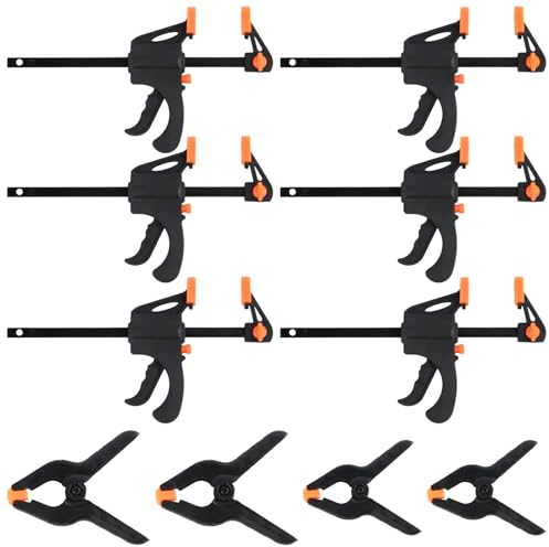 Einhandzwingen, 6 Stück 10,16cm Schraubzwingen Set mit 4 Stk Federzwinge Set(5cm & 7,6cm), Schnellspannzwinge Set mit Federklemmen, Klemmzwinge für Holzbearbeitung