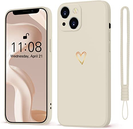 Mitetabo Hülle für iPhone 13 Mini Handyhülle iPhone 13 Mini Gold Liebesherz Mädchen Weich Case Silikon Slim Stoßfest Kratzfeste Süßes Gold Love Schutzhülle für iPhone 13 Mini 5.4 Beige