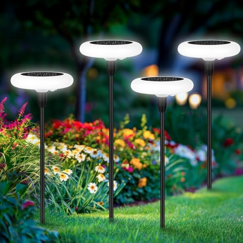 ZWOOS 4PC Luci Solari Esternoi Per Giardino All'Aperto, Luce Solare Esterno Per Esterno, Molto Luminoso Ip65 Impermeabile, Adatto Per Patii, Vasi Di Fiori, Di Illuminazione Del Bianco Freddo