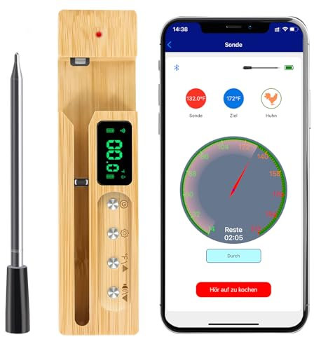 Fleischthermometer Kabellos 150 Meter Wireless Meat Grill Thermometer Bluetooth Digital Grillhermometer mit LCD-Enhanced Intelligent Bratenthermometer für Grill,Backofen und Grill.Weihnachtsgeschenke