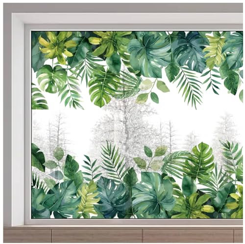 GORGECRAFT 38x116cm Tropical Window Glass Decals Static Non Adhesive Green Plant Leaf Flower Botanical Reusable Double Sided Anti Collision Non-Adhesive Window Decals Cling for Home Room Sliding Door