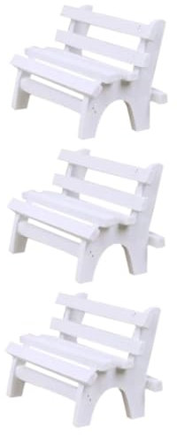 Vaguelly 3St handgefertigte Holzbank Home Decor Home Dekoration Miniature Furniture Mini-Gartenbank Mini-Puppenhausmöbel Parkbank stühle maniature gartenbank Veranda-Stuhl-Figur Bambus Weiß
