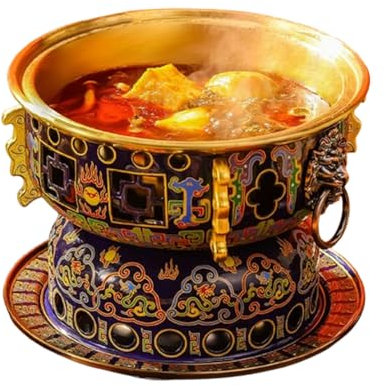 HHCTEBEC Alter Pekinger Einzel-Kupfertopf, Traditioneller Chinesischer Cloisonné-Hotpot, Kleiner Hotpot Dicker Kuh, Handgefertigter Topf Aus Reinem Kupfer für Familien- Und Heimpartys