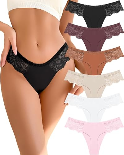 READY TO LOVE Sömlösa Stringtrosor för Kvinnor Spetsdamunderkläder Sexiga Underkläder Dam Inga Vpl-damstringtrosor Tangas Flerpack 6-Pack, M