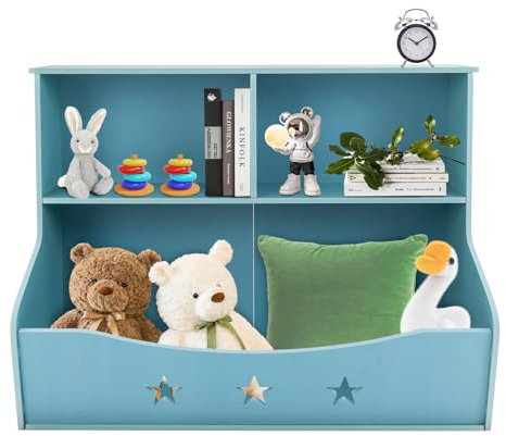 2 in 1 Bücherregal Spielzeugregal, Kinderaufbewahrungs-Organisator 2-Stöckiges Bücherregal Toy Bookcase Home Box, für Kinderzimmer, Holz, Blau