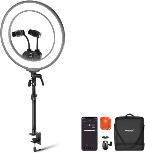 Neewer RL45B 18 Edge Lit Desk Ring Light for Phone Camera Laptop LED Lighting Kit Phone Holder Desktop Stand Ball Head Mount Video Conference Webcam Recording Zoom Call Streaming Makeup Selfie