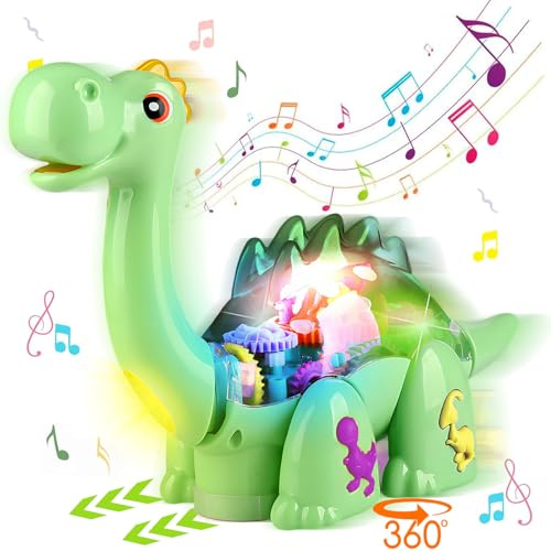 TEUVO Baby Toys Crawling Walking Dinosaur Toys for Boys Girls 1 2 3 Year old, Brachiosaurus Musical Light Toys Sound Toys for Baby Toddlers Infant Sensory Gifts for First Birthday Xmas