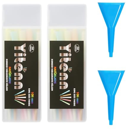 YiTenn 100 Stück Premium Cones, 5 Farben, 108mm King Size Hülsen, Konisch gedreht, mit Packschläuchen Enthalten und 1 Trichter (100 Stück)