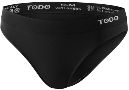 TODO 37 % laine mérinos sous-vêtements femmes - ne gratte pas. Slip élastique de sport en laine mérinos pour femme. Sous-vêtements respirants en laine mérinos (Taille S à XXL), Culotte noire, S-M