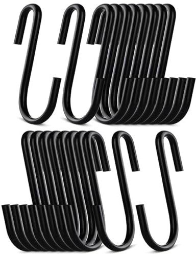 Funngy Small Hanging Hooks,20 PCS Kitchen Hooks S Hook Metalhooks Heavy Duty Hanging Hook Blackhooks Doublehooks Fencehooks for Utensil Clothes Hanger Jeans Fence Plant Baskets