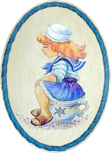 Kaltner Präsente Geschenkidee - Holz Geschenkartikel Deko Türschild im Antik Design Dekoartikel Motiv WC Toilette Damen Mädchen (18 x 13 cm)